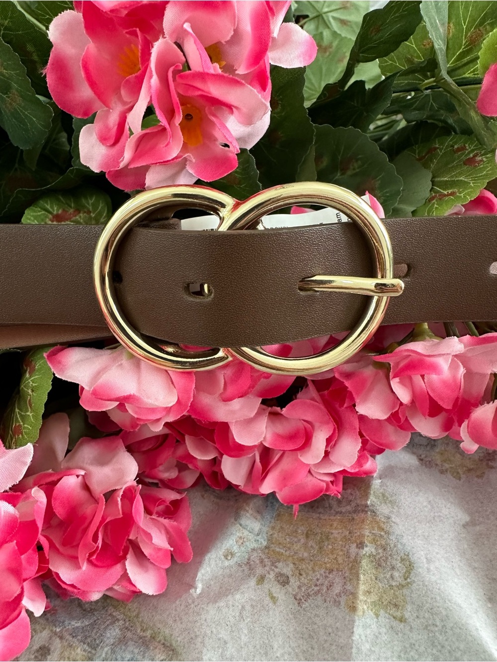 Target Brown Women's Belt with Gold Double-Ring Buckle